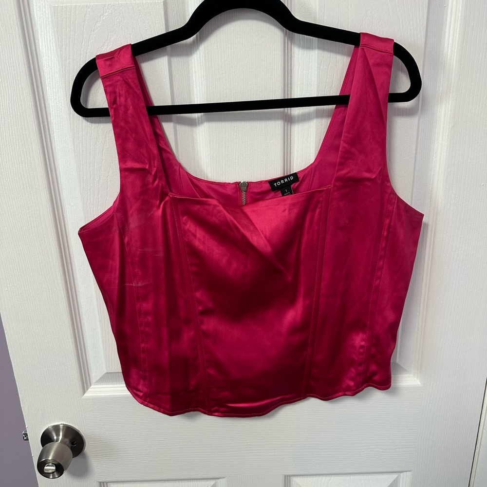 Torrid Hot Pink Silk Corset Cropped Tank Top